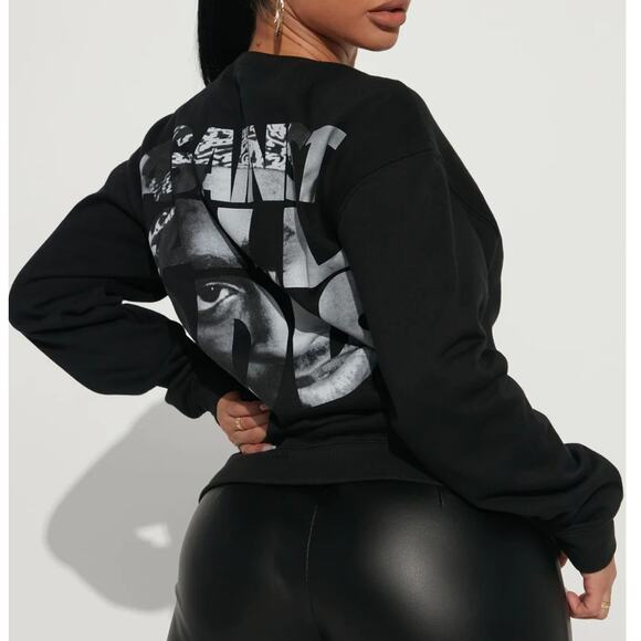 Tupac Women's Washed Crew Neck Sweatshirt Black Wash Small NEW in package - Picture 1 of 11